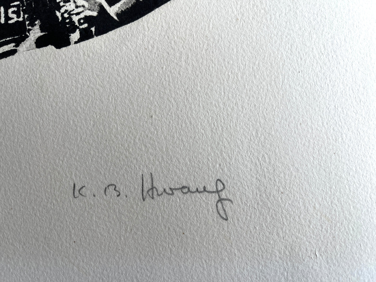 Close-up, of Kyu-Baik Hwang artist signature, on the etching, Star Cluster.