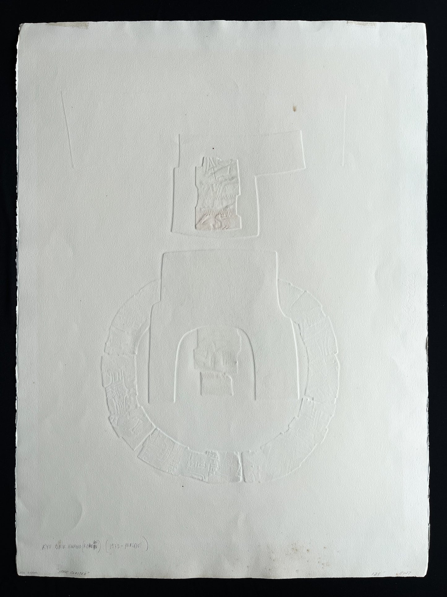 Back of paper showing embossing on Star Cluster etching by Kyu-Baik Hwang.