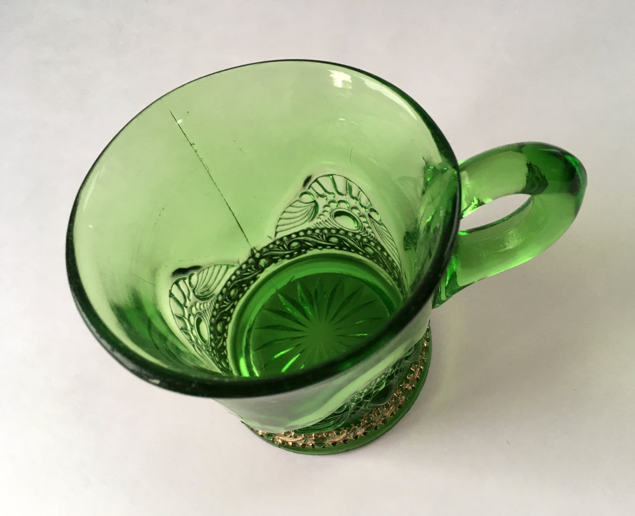 Jewel Pattern | EAPG Green Pressed Glass Child's Mug