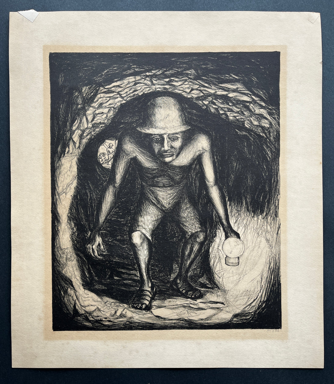 Whole paper showing, of a black and white lithograph printed by Francisco Mora.