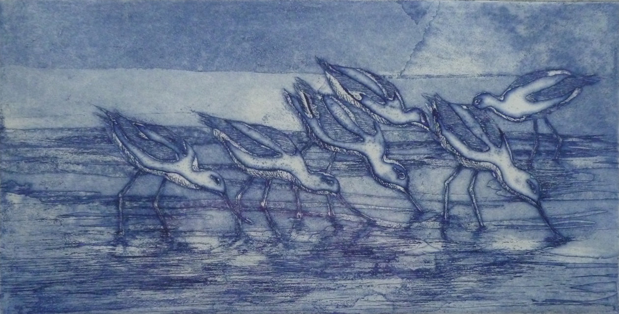 Tom Bast Colour Aquatint Etching Title Moon Tide - close up image