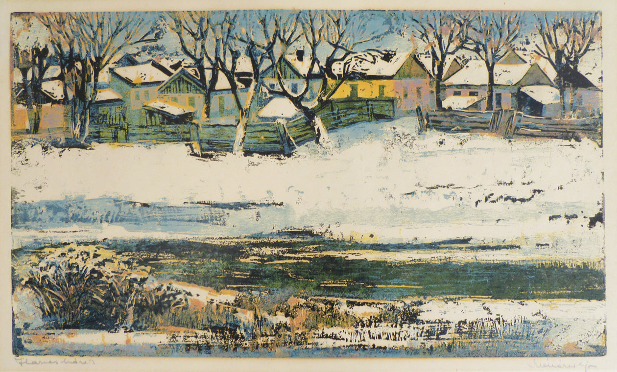 Signed Colour Silkscreen Artist Unknown possibly European matted image