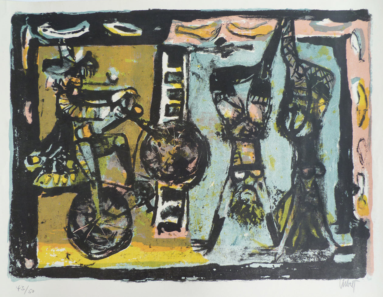 Klaus Liebers circus scene lithograph matted image