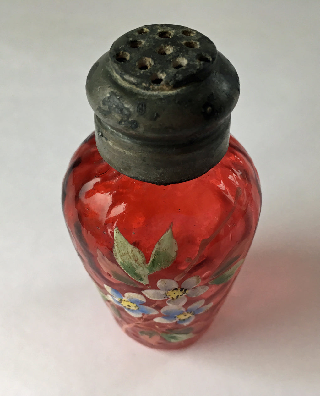 EAPG Hand Painted Victorian Cranberry Glass Salt angle image