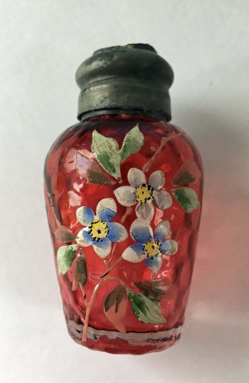 EAPG Hand Painted Victorian Cranberry Glass Salt side image