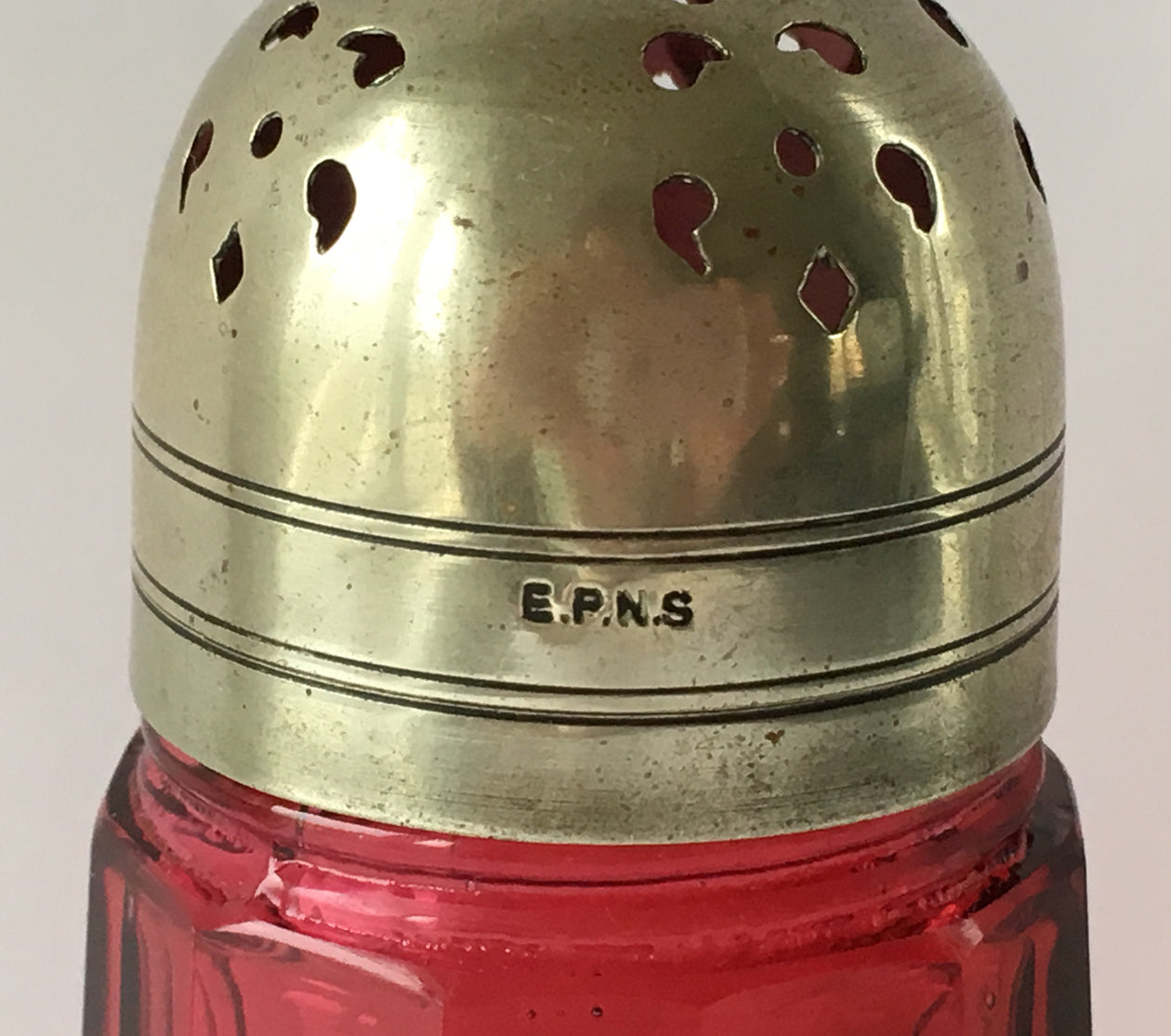 Antique Cranberry Glass Sugar Shaker - stamp image