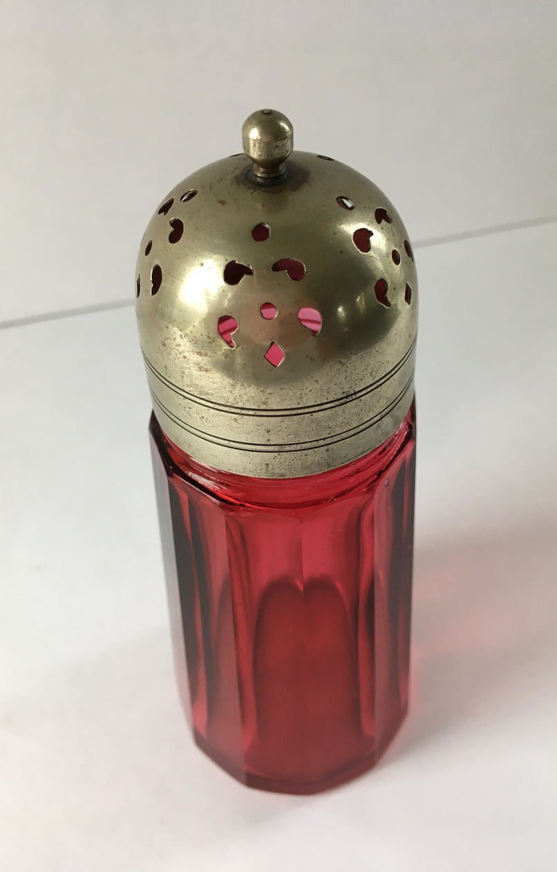 Antique Cranberry Glass Sugar Shaker - top view image