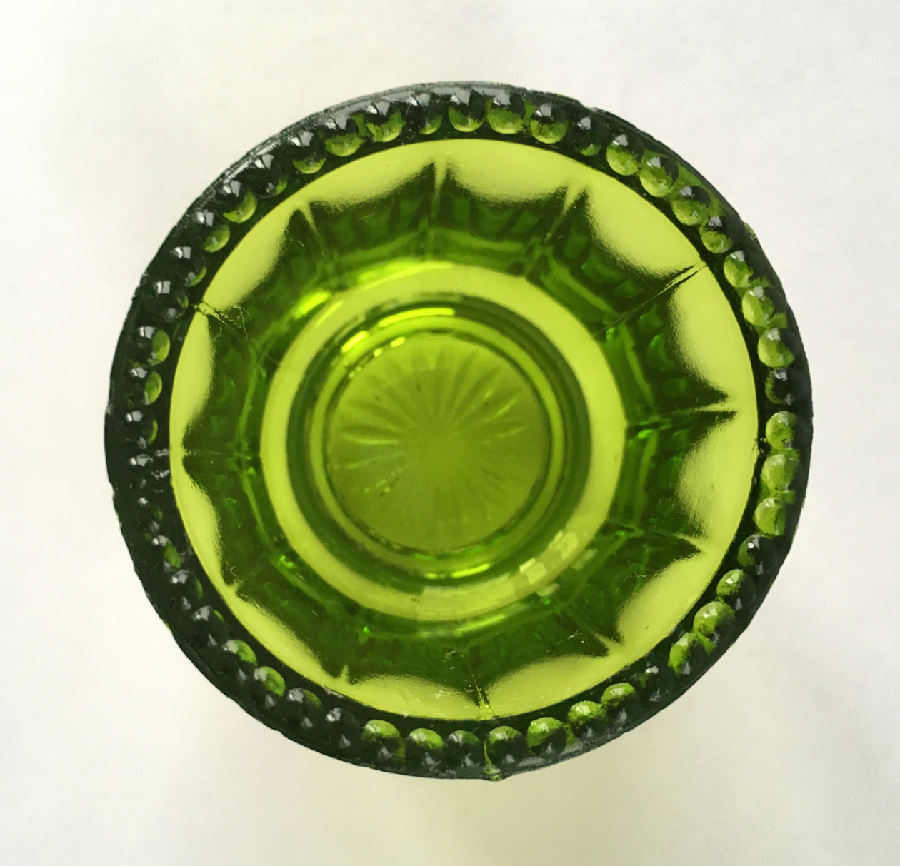 EAPG Colonial Cambridge Green Glass Toothpick Holder inside glass view 2