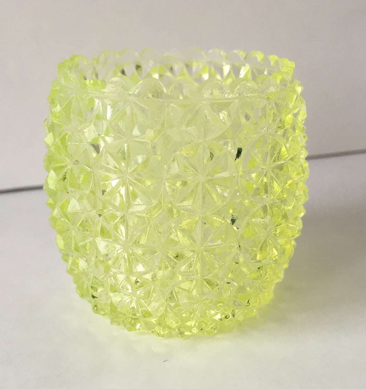 EAPG Daisy Rosette pattern canary glass toothpick holder full image