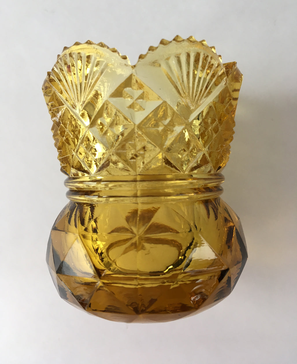 Westmoreland #60 Pattern Pressed Amber Glass Toothpick Holder side view image