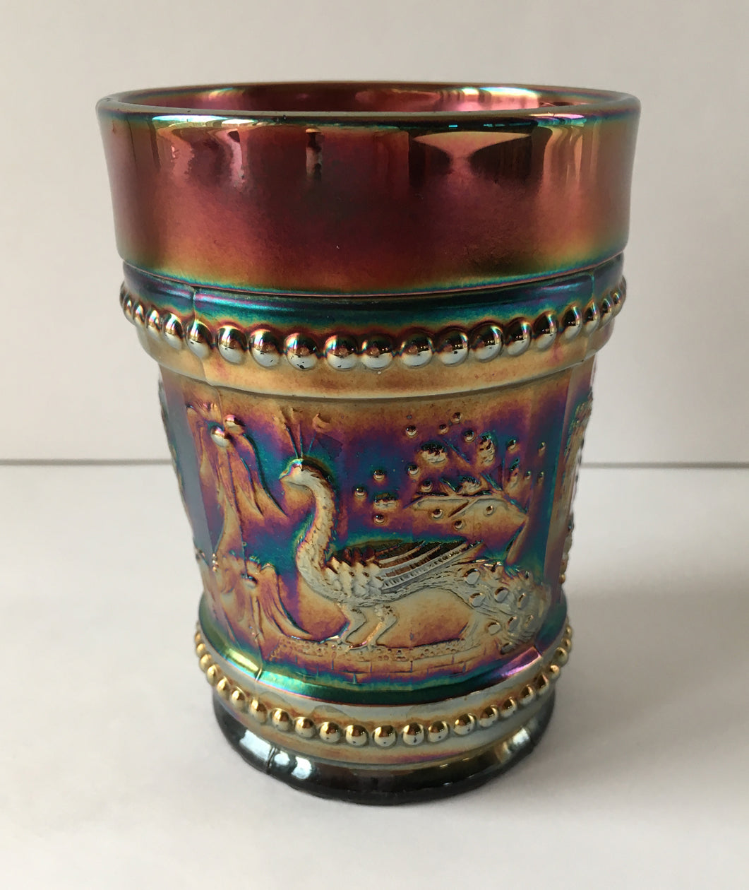 4 Carnival Glass tumblers Peacock at the Fountain pattern single glass image #1