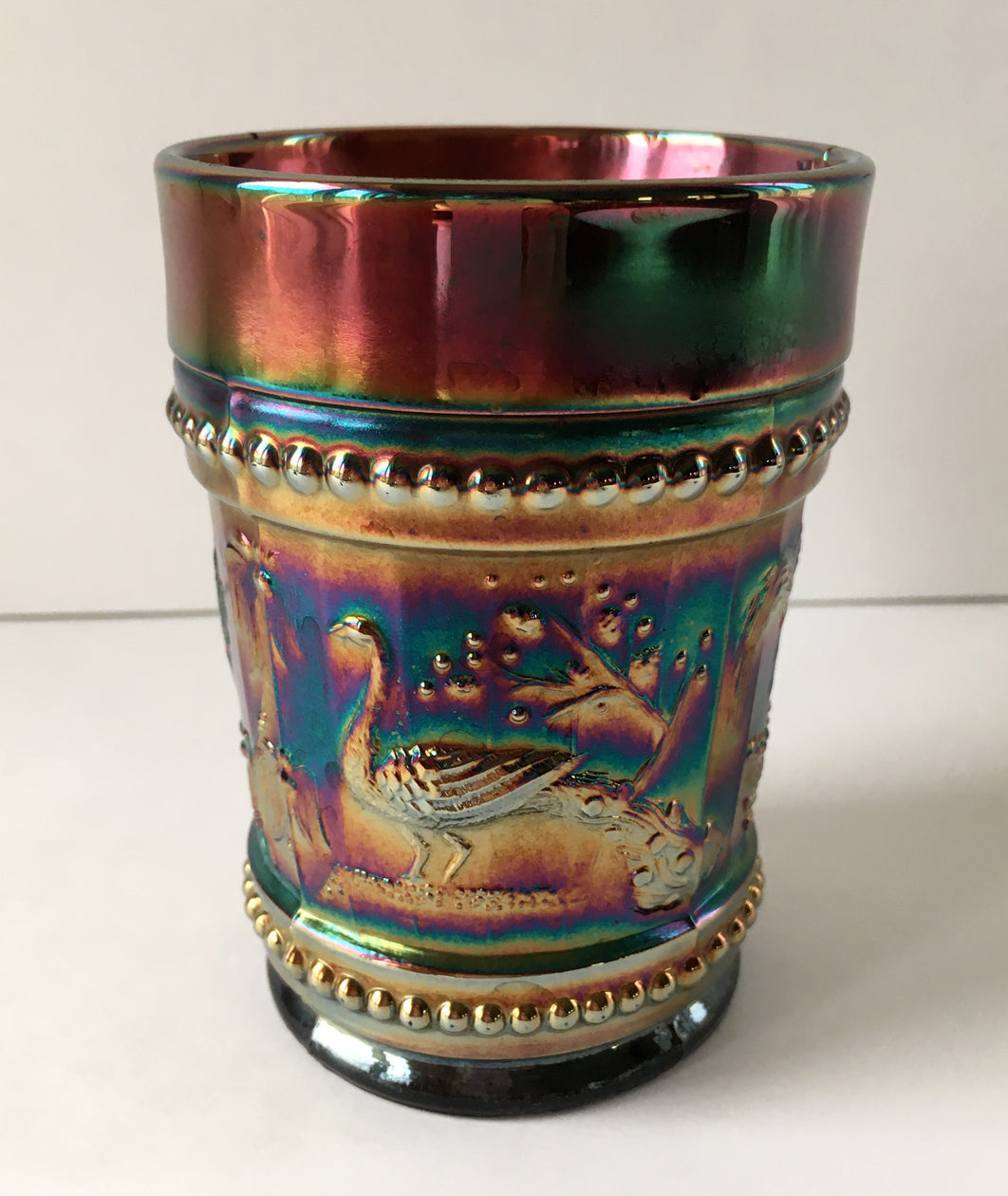 4 Carnival Glass tumblers Peacock at the Fountain pattern single glass image #3