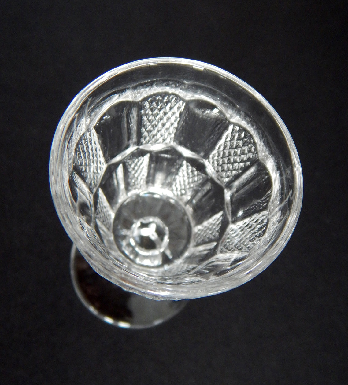 Hand Pattern Pressed Glass Wine Circa 1880 angled inside image