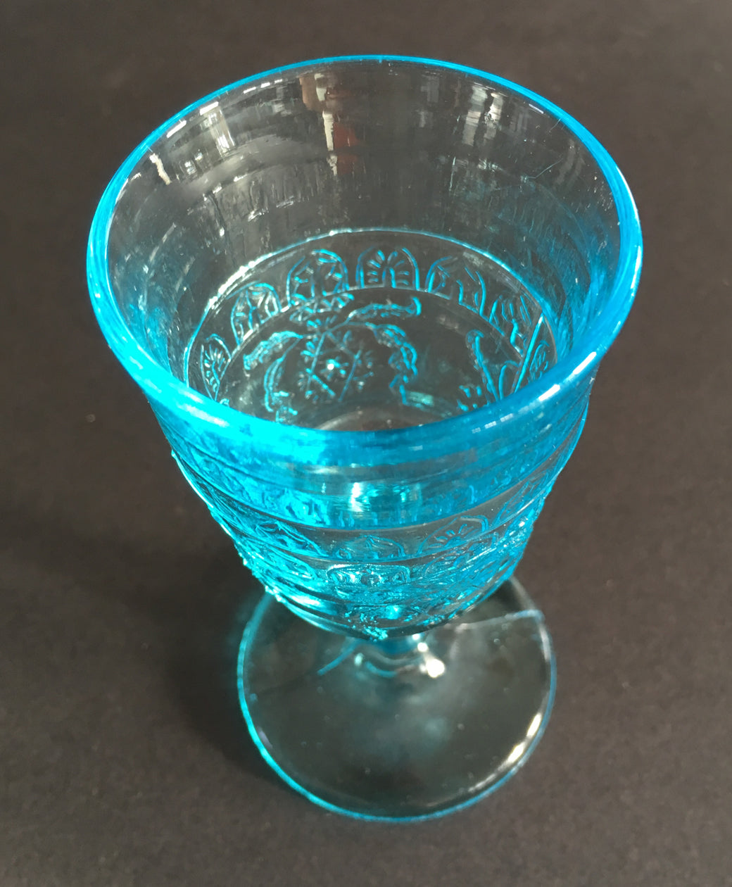 EAPG Blue Wine Glass Scroll with Flowers Pattern angle image 1
