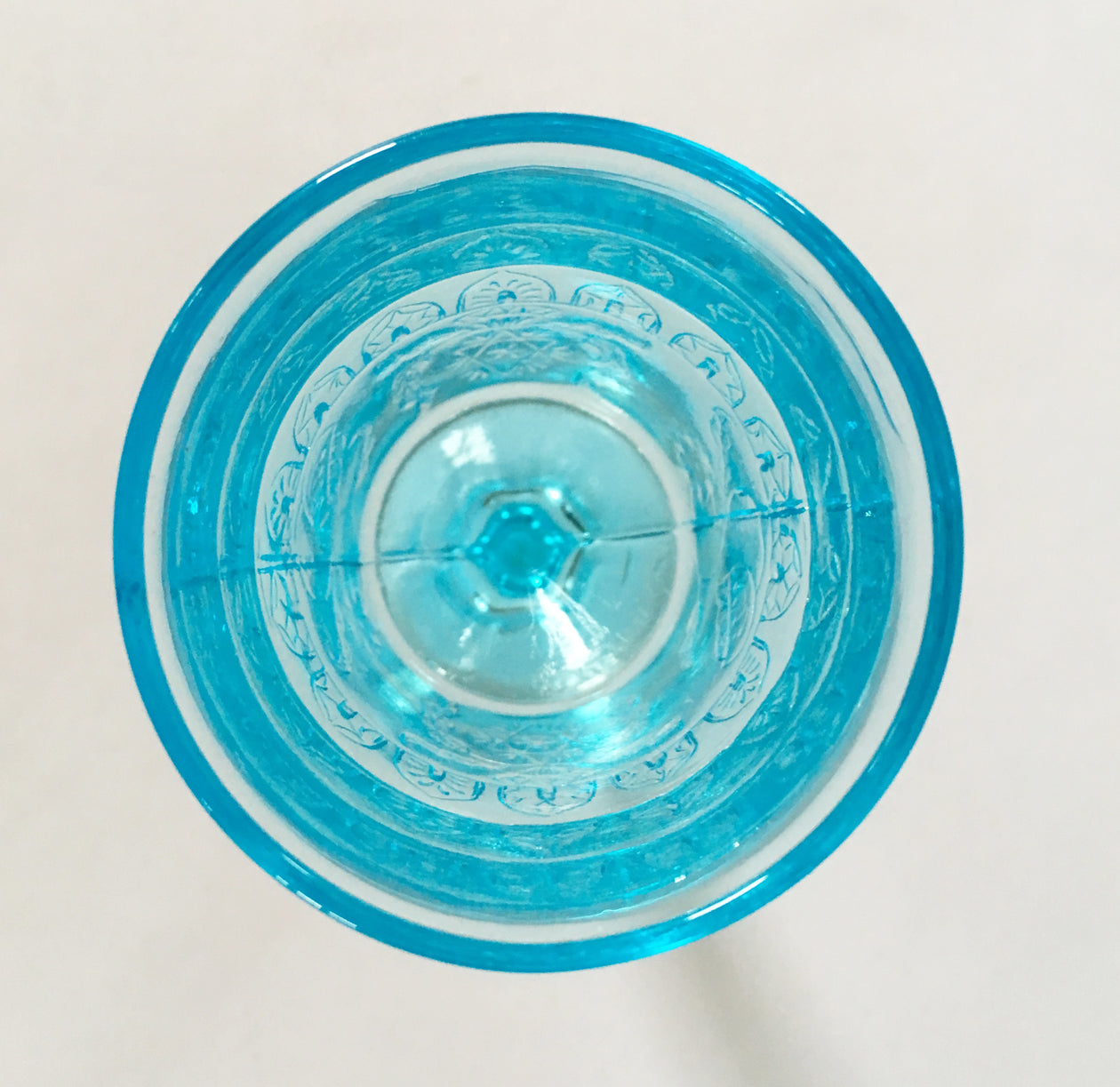 EAPG Blue Wine Glass Scroll with Flowers Pattern inside cup image