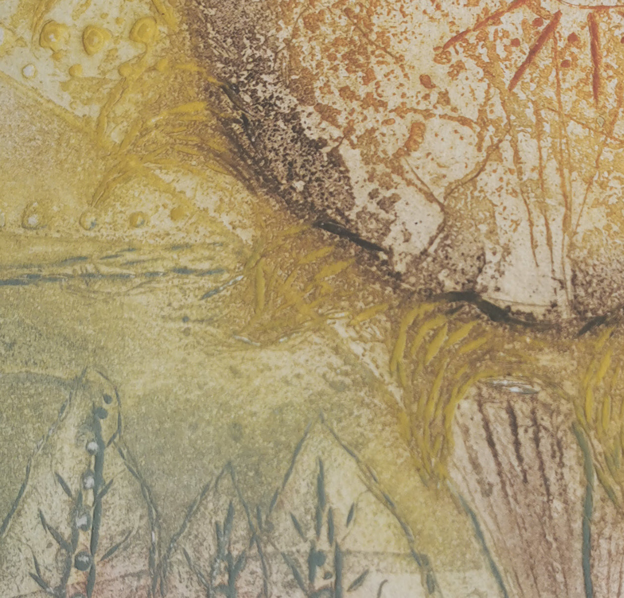 artist Rene Carcan close up of etching called thistle