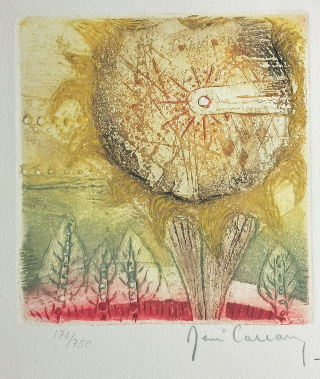 artist Rene Carcan matted view of etching called thistle