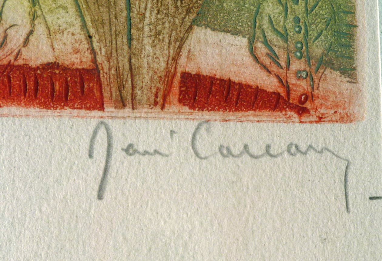 artist Rene Carcan signature of etching called thistle