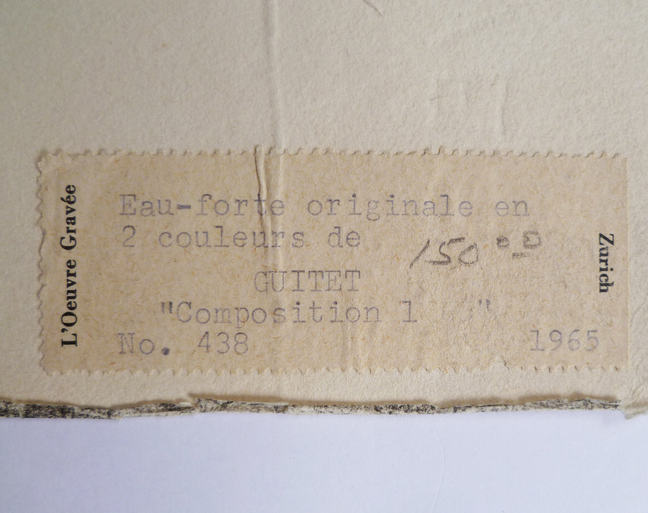 James Guitet Black and White etching 1965 label image