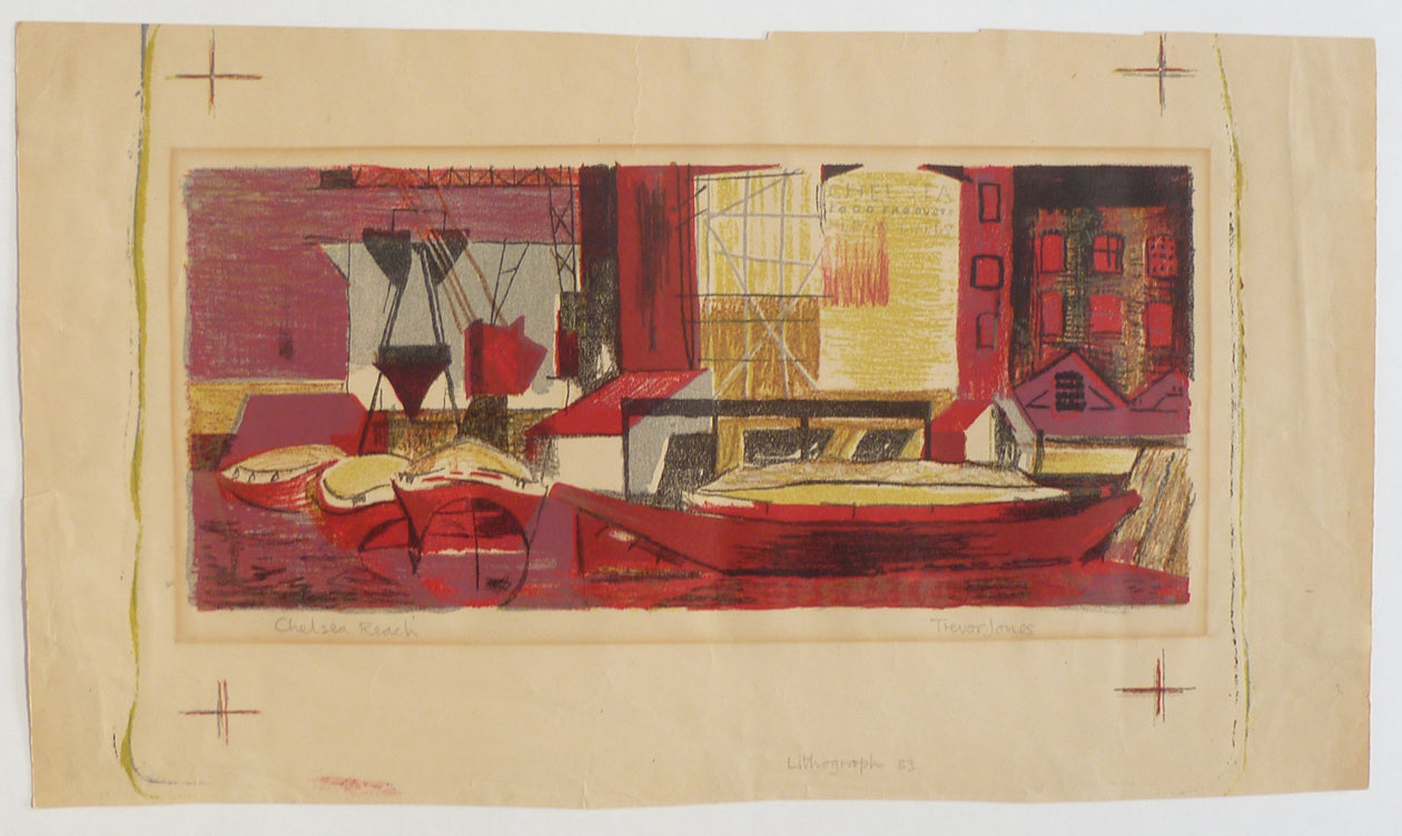 Trevor Jones Colour Lithograph Chelsea Reach Full Shot image