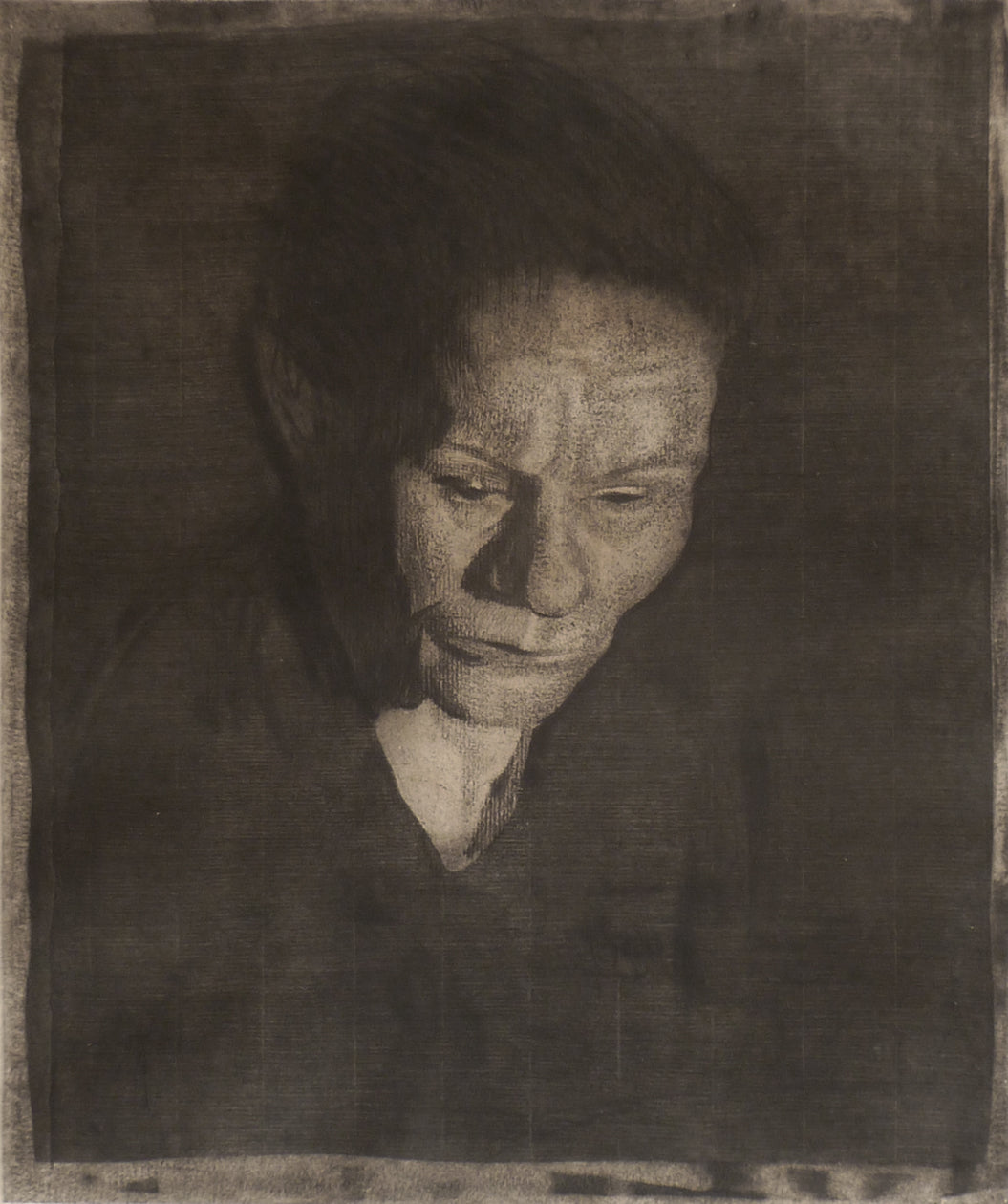 Kathe Kollwitz Etching 1905 Gesenkter Frauenkop cropped image - SOLD