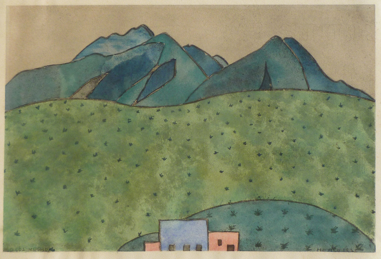 Carlos Merida early colour landscape lithograph mat view image