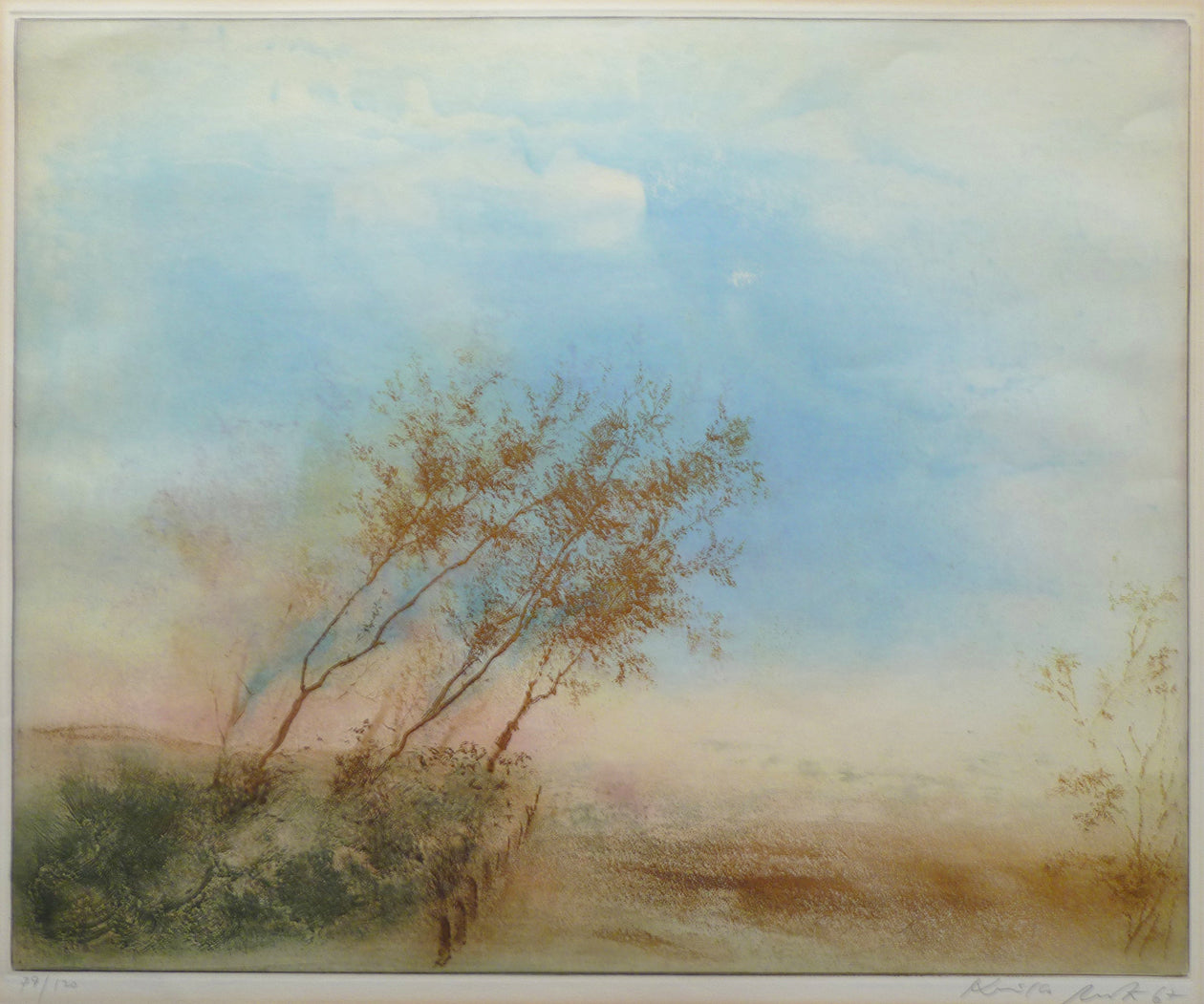 Kaiko Moti large landscape colour aquatint etching mat view image