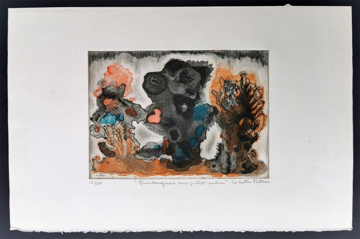 Pettier original etching Burlesques au petit arbre