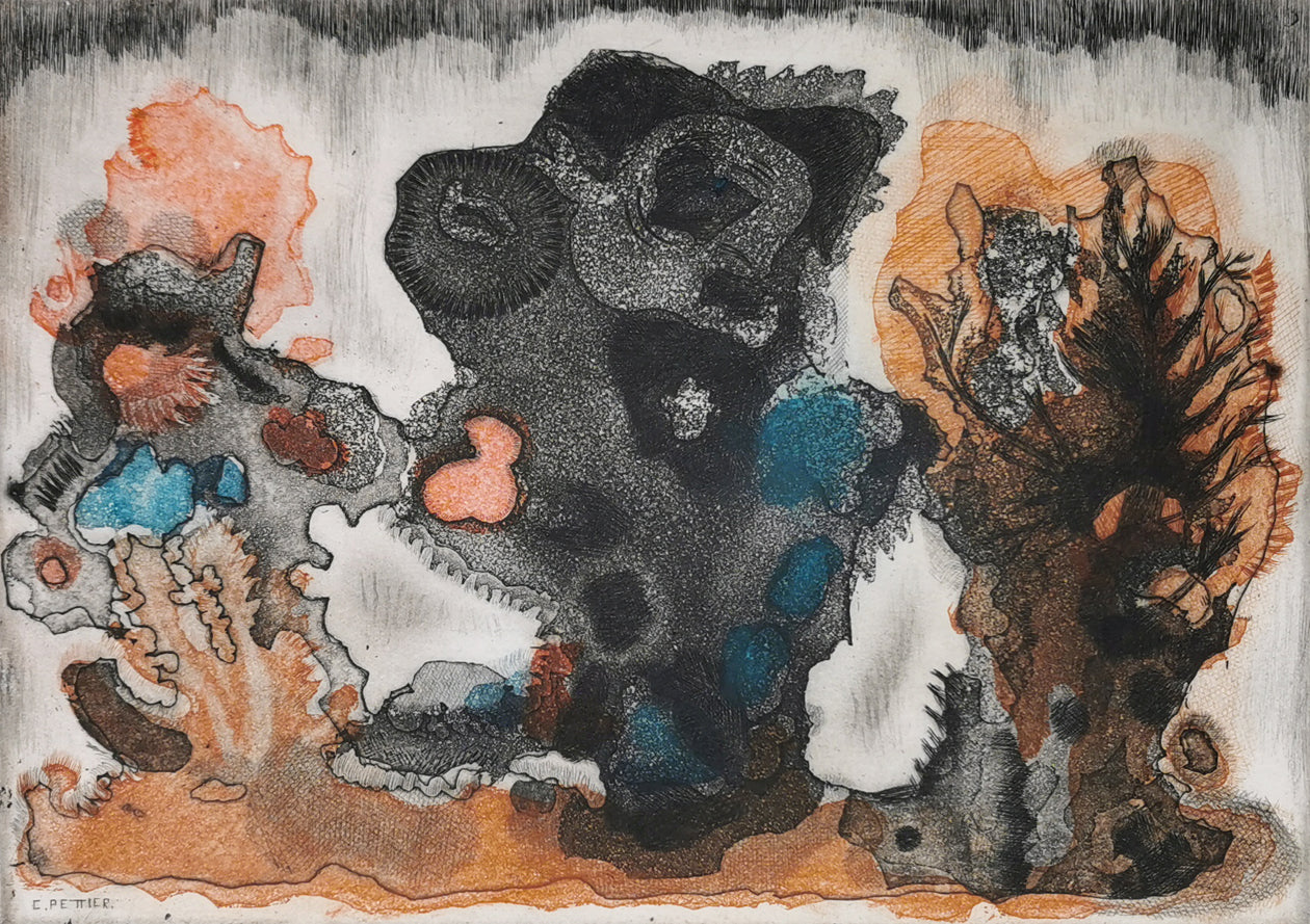Pettier original etching Burlesques au petit arbre