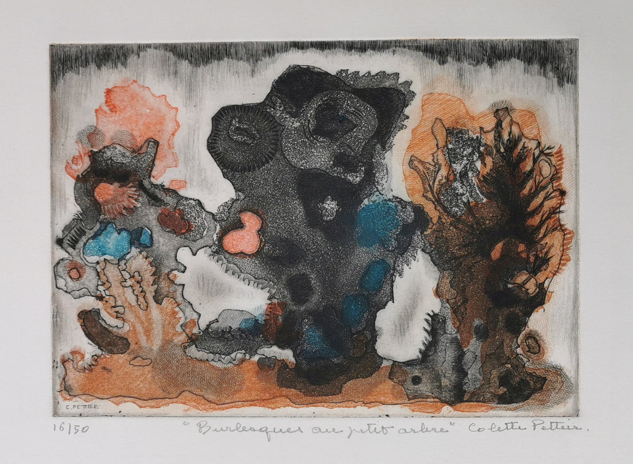 Pettier original etching Burlesques au petit arbre