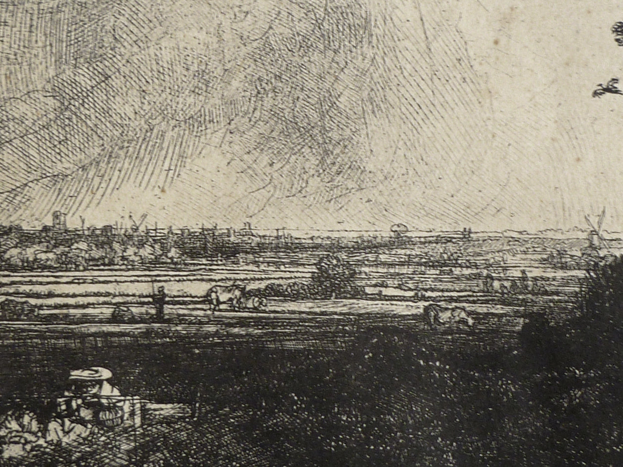Original Rembrandt plate restrike The Three Trees full close up view image
