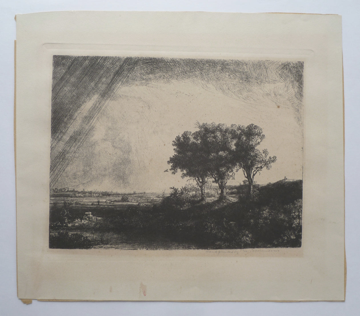 Original Rembrandt plate restrike The Three Trees full image