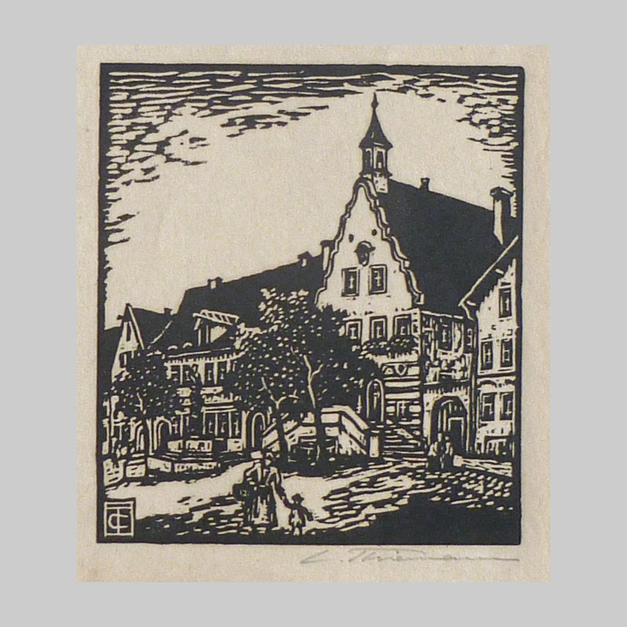 Carl Thiemann Woodblock Town Scene main image