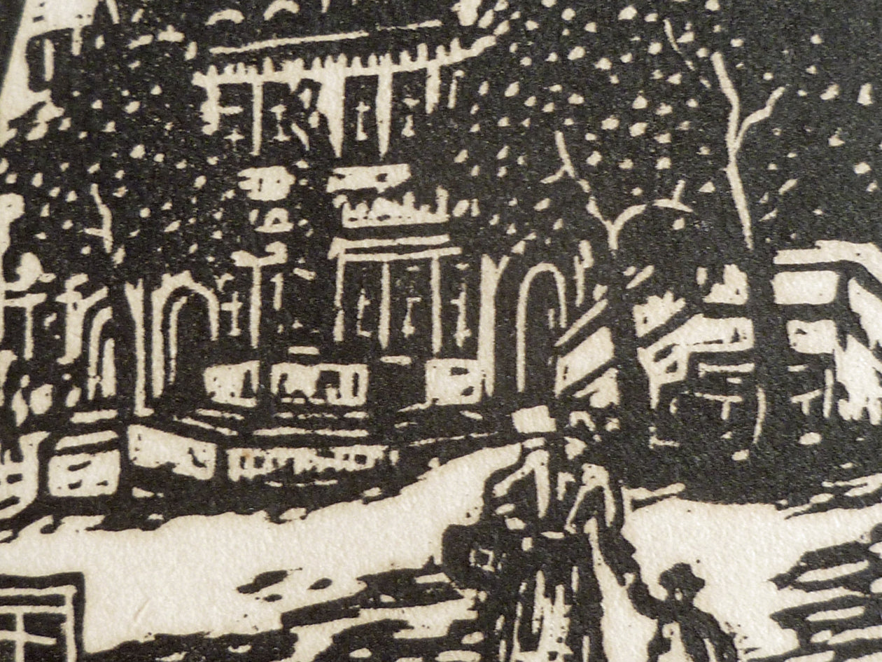 Carl Thiemann Woodblock Town Scene close up image