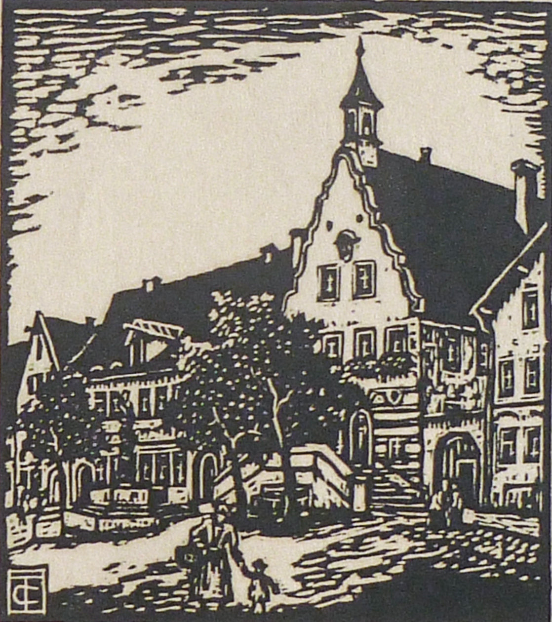 Carl Thiemann Woodblock Town Scene close image