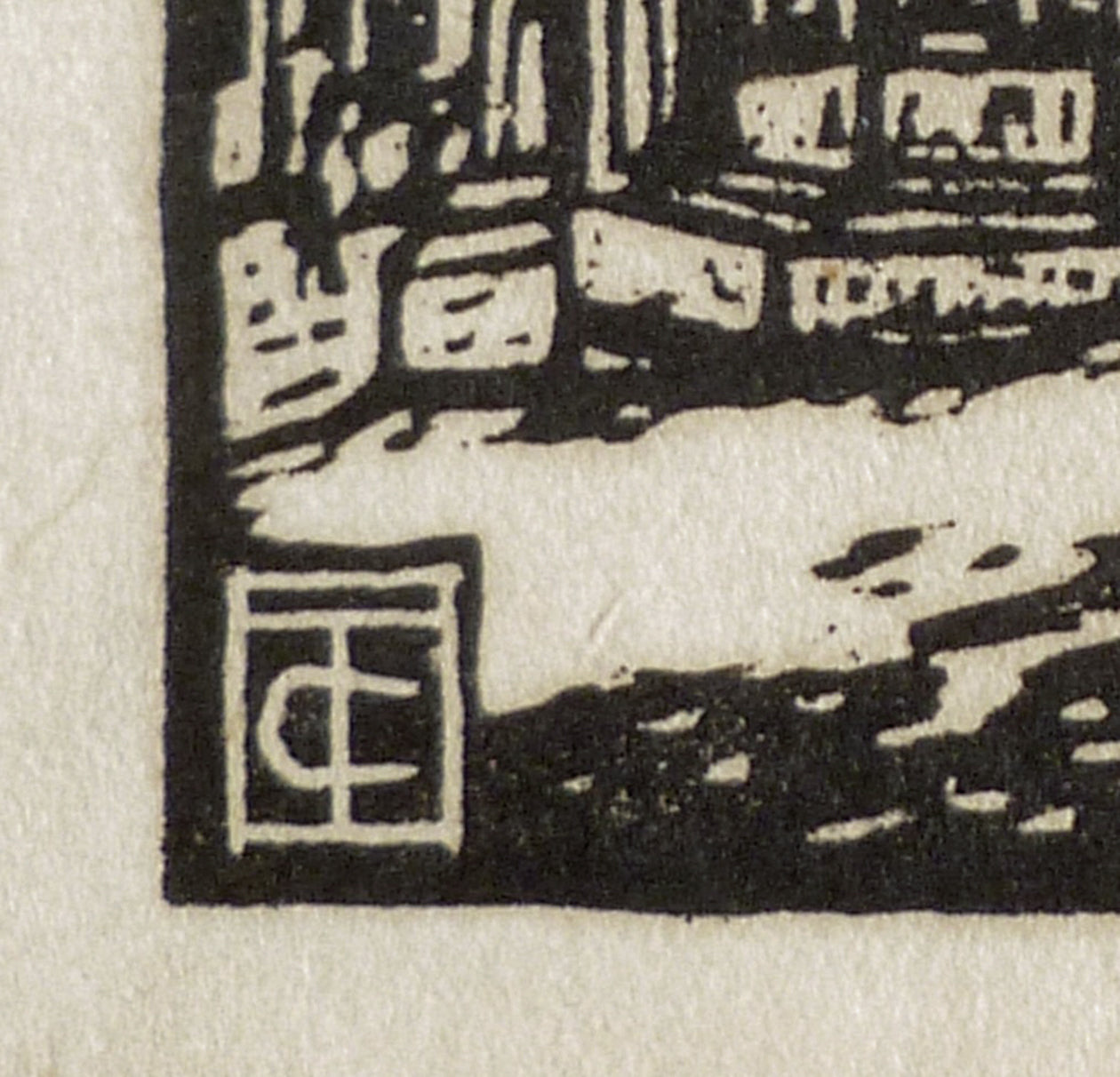 Carl Thiemann Woodblock Town Scene monogram image
