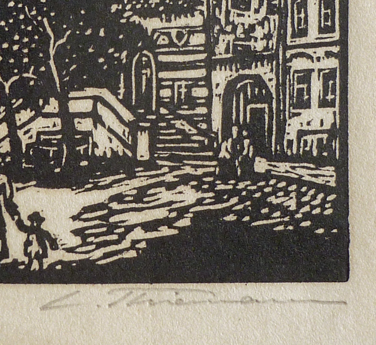 Carl Theimann Woodblock Town Scene signature image