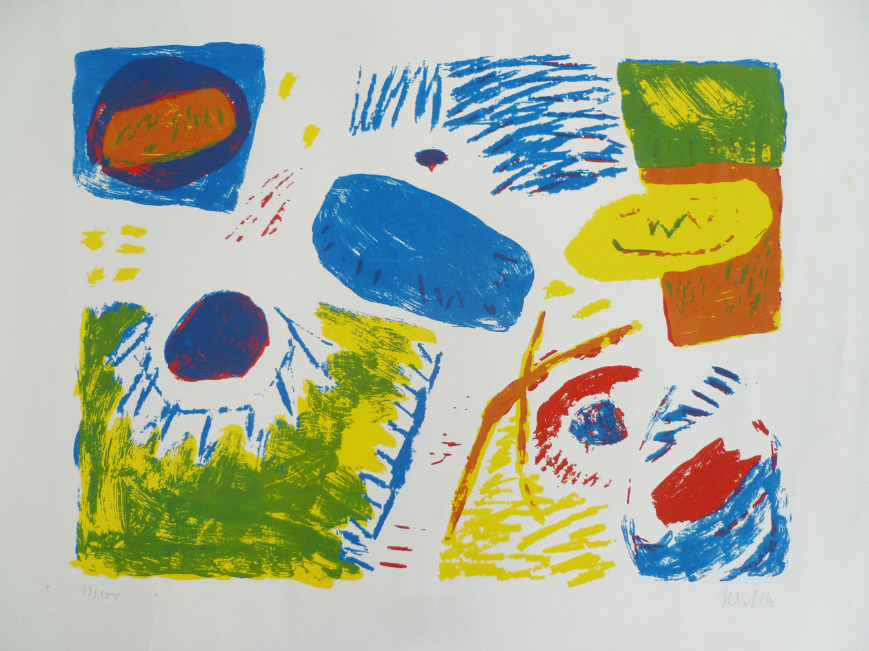 original non-objective art lithograph by unknown artist matted image