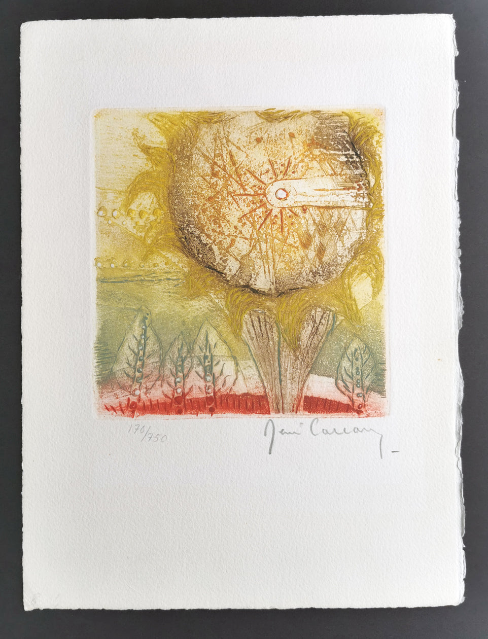 artist Rene Carcan full sheet etching called thistle