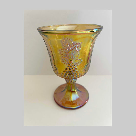 Harvest Pattern | Indiana Iridescent Gold Carnival Glass Goblet