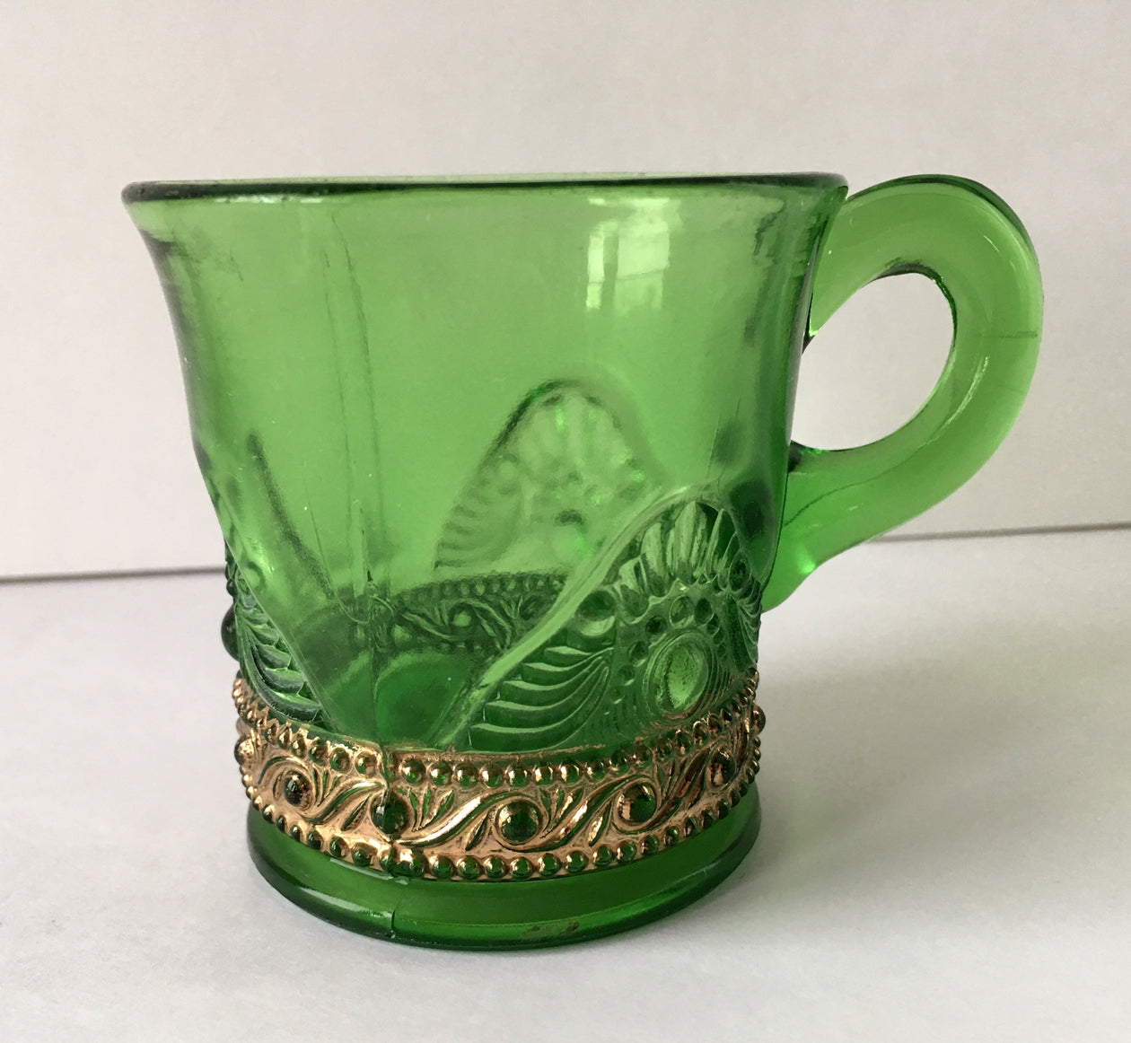 Jewel Pattern | EAPG Green Pressed Glass Child's Mug