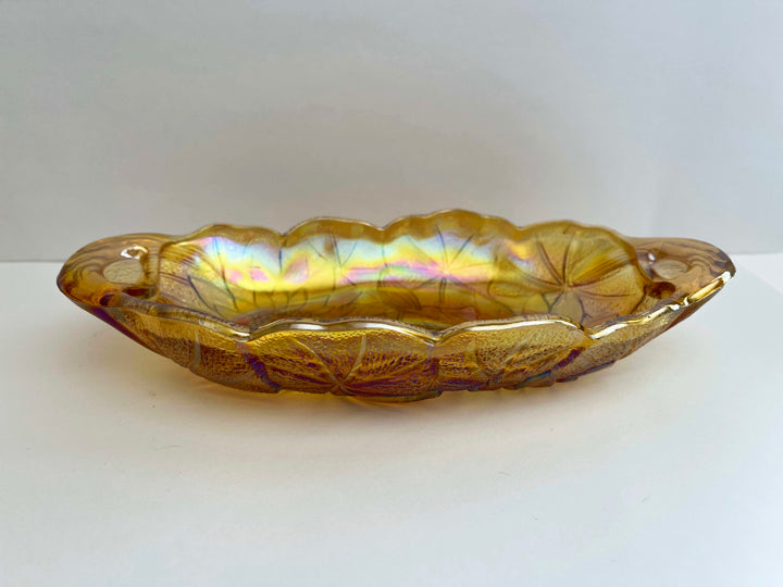 Lily Pons Pattern #605 | Iridescent Gold Carnival Glass Pickle Dish
