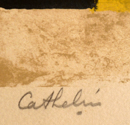 Close-up of Bernard Cathelin signature in pencil on a colour lithograph print.