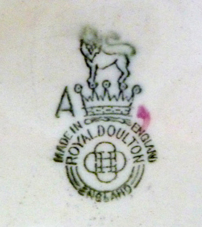 Close-up of Royal Doulton stamped mark on the bottom of a Cardinal jug.