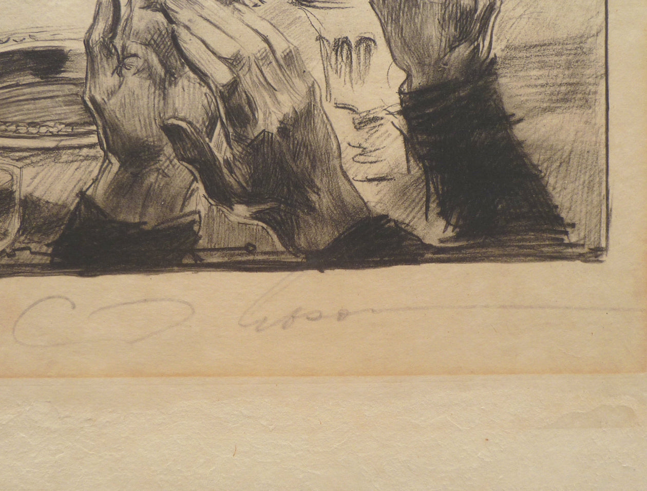 Close-up of Charles Dana Gibson signature in pencil on a lithograph print.