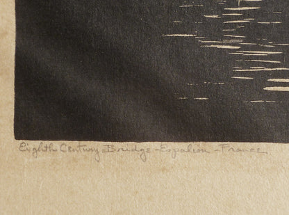 Close-up of title written in pencil on a woodcut print by Donald Witherstine.