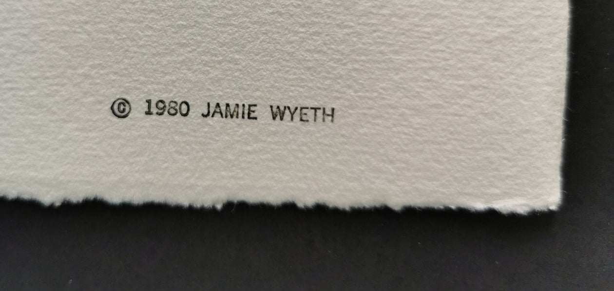 Close-up, copyright stamp on the verso of an original print, by Jamie Wyeth.