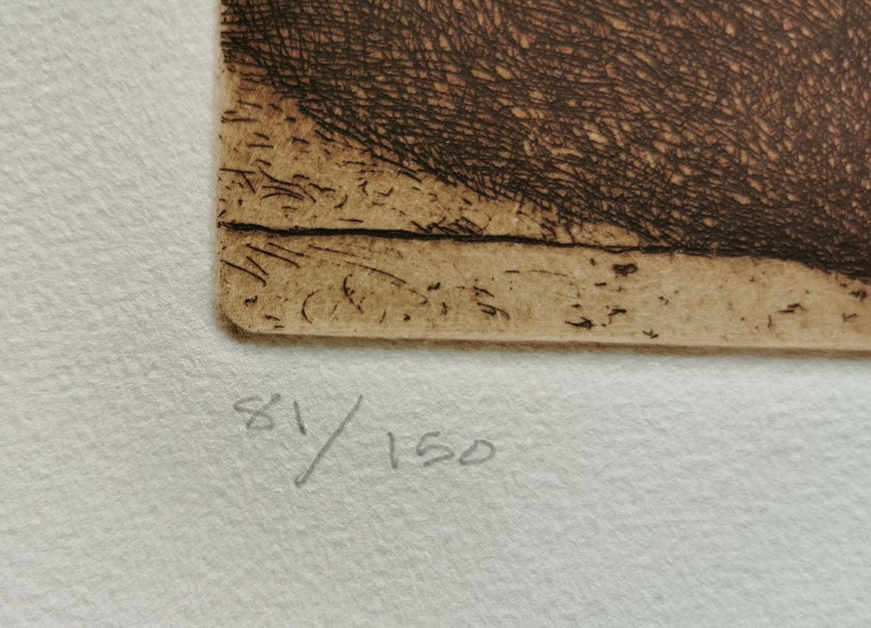 Close-up, edition number in pencil, on an original print, by Jamie Wyeth.