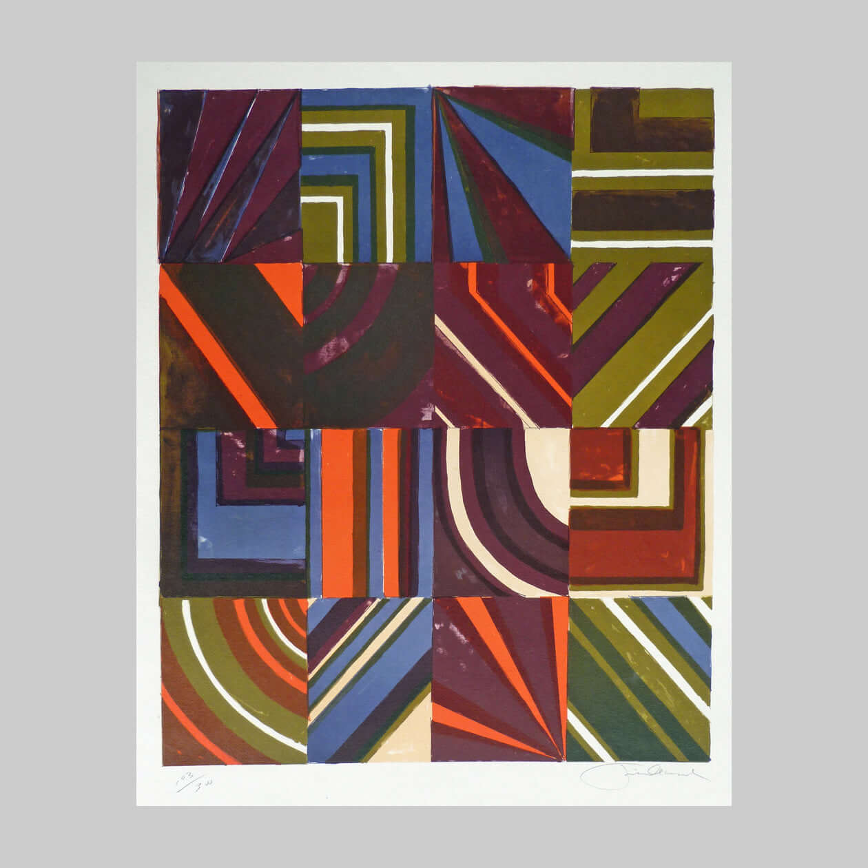 Colour lithograph on paper by Jeff Friedland, of a patchwork of colours.