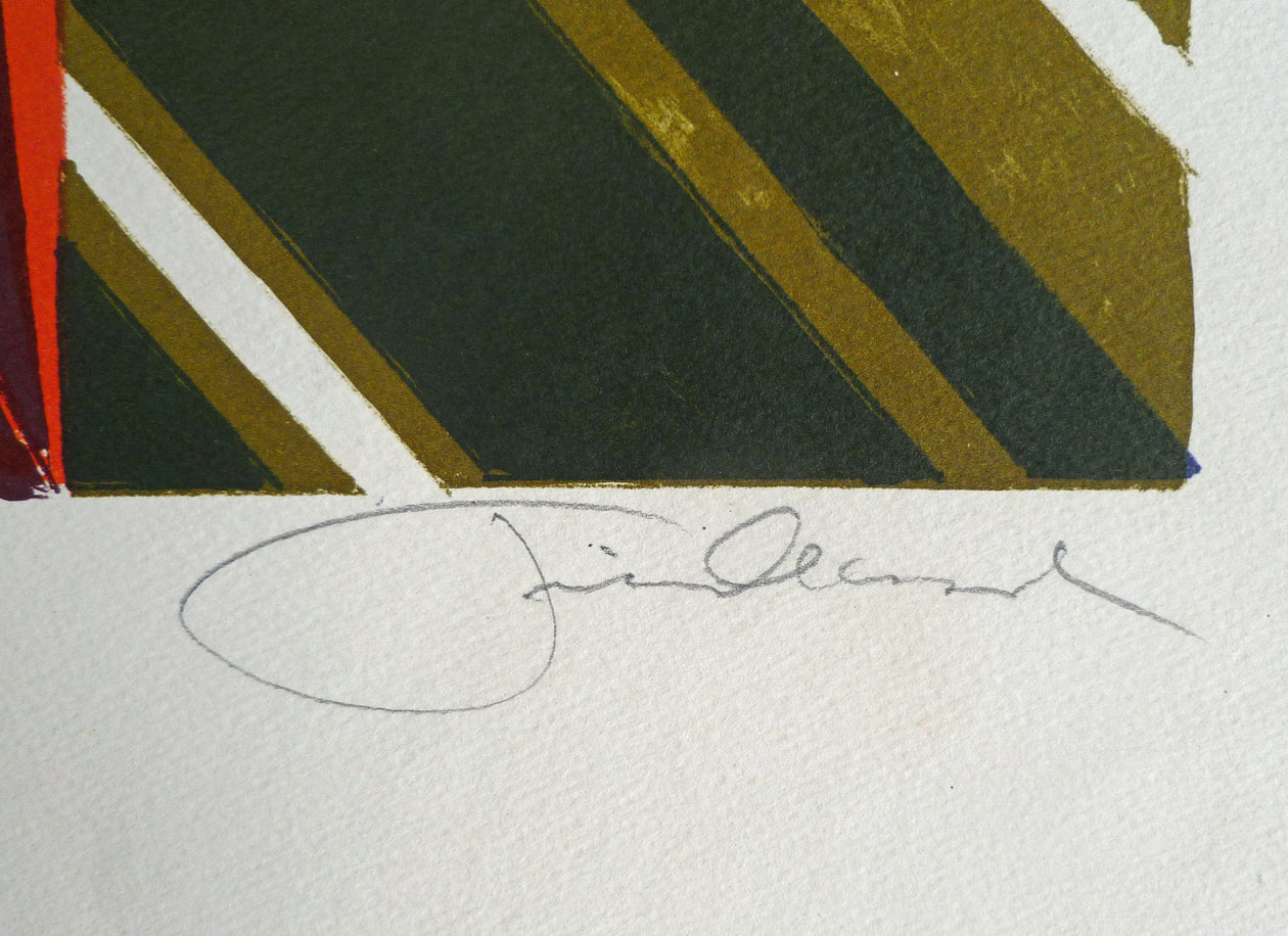 Close-up, of Jeff Friedland signature in pencil, on his lithograph named Patchwork.